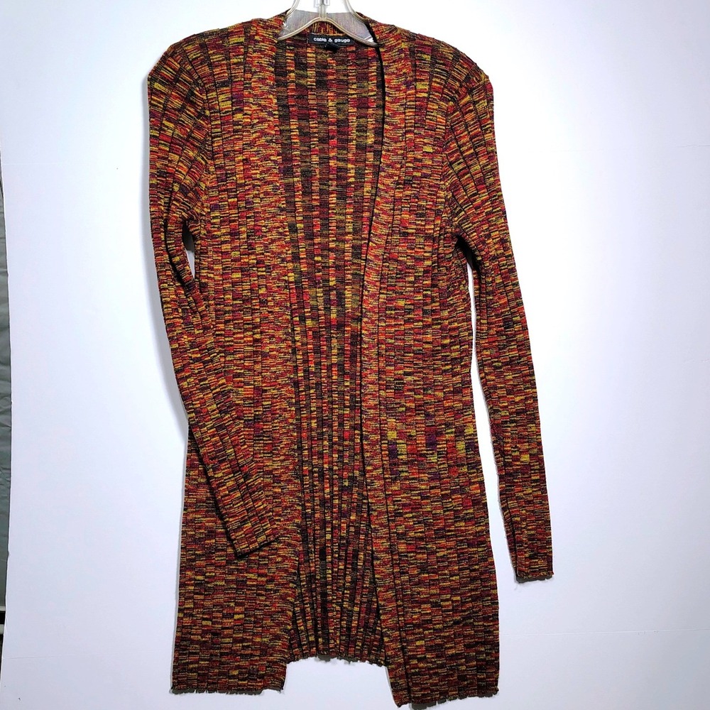 Cable & Gauge women Knit XL Open Front Duster Cardigan Sweater Knit Multicolor - Picture 2 of 10